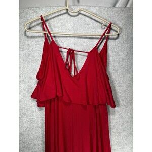 Spirit Of Grace Maxi Dress Pink Knit Stretch Comfort V-Neck Tie Ruffle Womens M